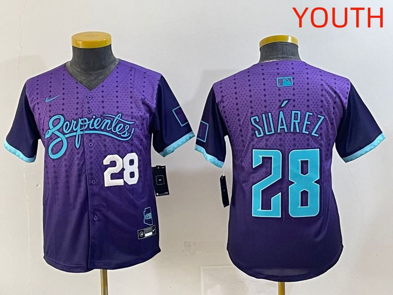 Youth 2025 Arizona Diamondback 28 Suarez Purple Joint Name Nike MLB Jersey style 4